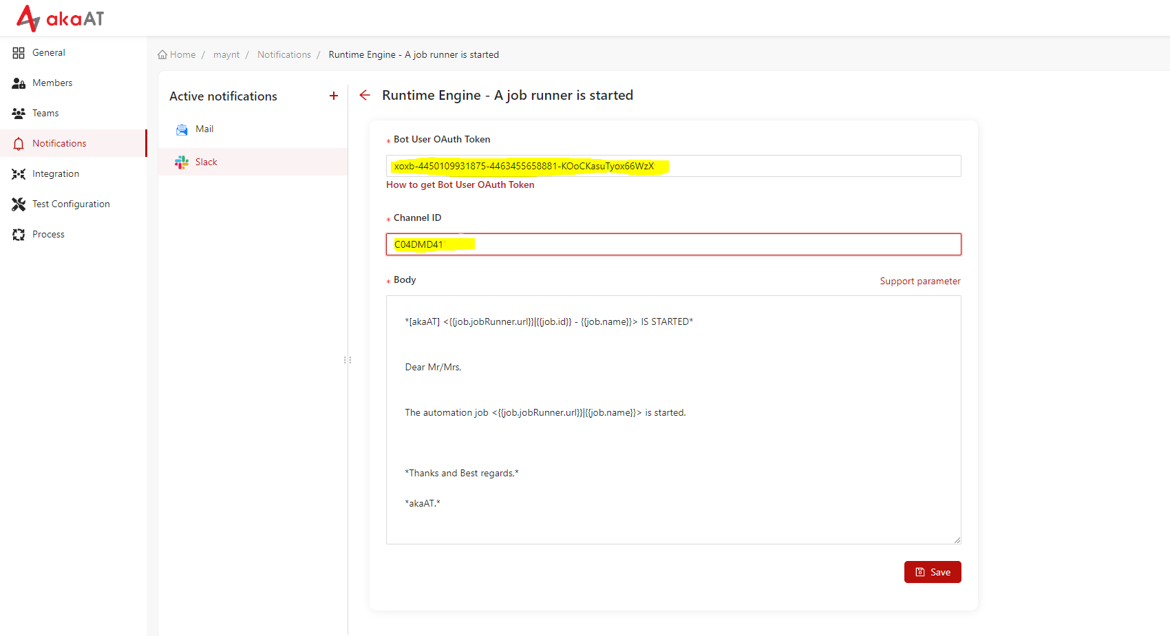 Config on Notifications